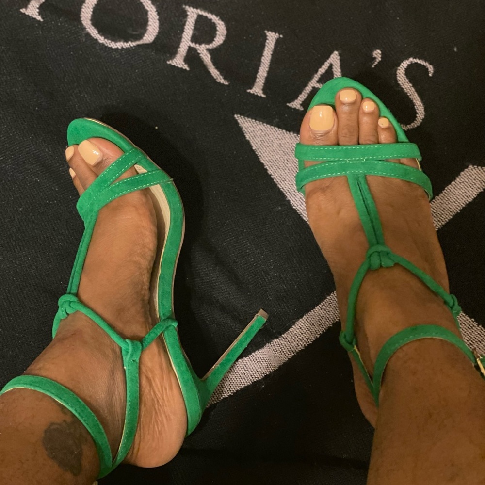 Green suede sexy strappy heel